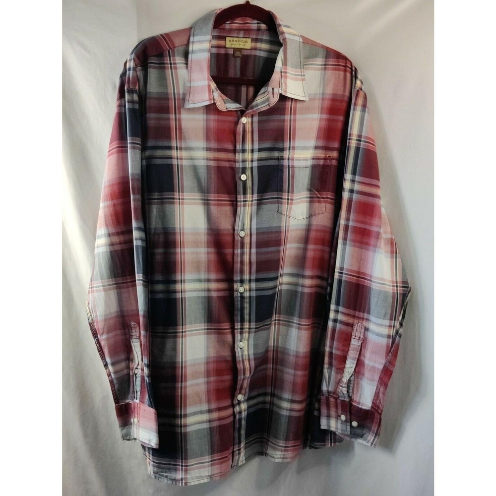 Sonoma Life + Style Plaid Men's Shirt Button Up Long Sleeve Burnt Red Size XXL